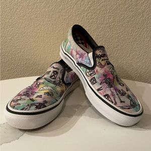 Men’s Size 4.5 Vans Shroom Doom Skateboard Slip On Comfy Cush Shoes Tie Dye